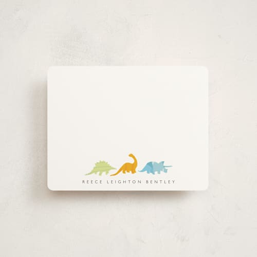 This is a orange popsicle kids thank you cards notes with standard by Jennifer Postorino called dino parade printing on signature in standard