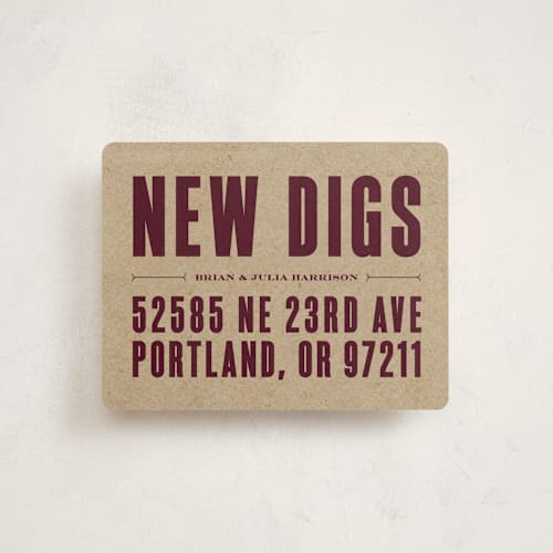 This is a wine moving announcements with standard by Olivia Raufman called new digs printing on signature in standard