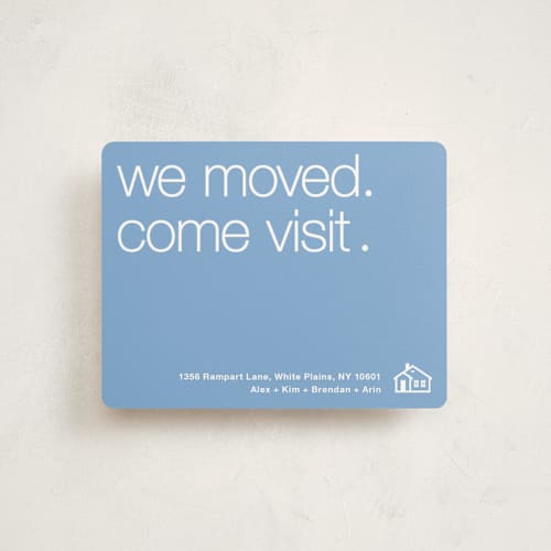 This is a bluebird moving announcements with standard by Amanda Larsen Design called we've moved. come visit. printing on signature in standard