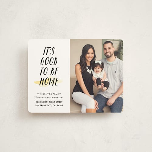 This is a sunshine moving announcements with standard by Jennifer Postorino called good to be home printing on signature in standard