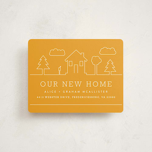 This is a pumpkin moving announcements with standard by Carly Reed Walker called suburban landscape printing on signature in standard