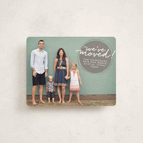 This is a slate moving announcements with standard by Jessica Corliss called moving circles printing on signature in standard