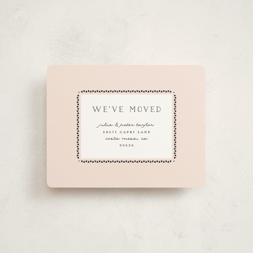 This is a blush moving announcements with standard by Monica Schafer called modern border printing on signature in standard