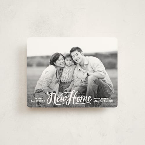 This is a cotton moving announcements with standard by Kristen Smith called new home here we come printing on signature in standard