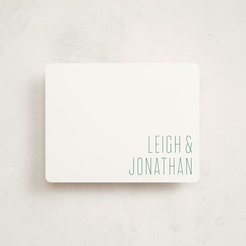 This is a emerald personalized stationery thank you cards with standard by Ann Gardner called modern couple printing on signature in 4.25x5.5