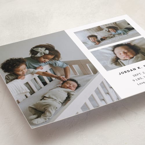 This is a milk birth announcements with standard by Playground Prints called minimal three printing on smooth signature in standard