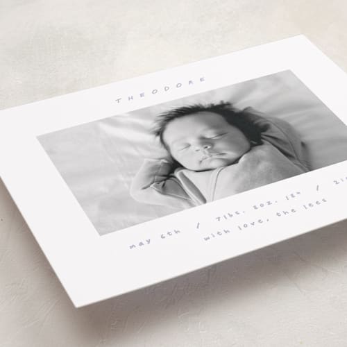 This is a lavender birth announcements with standard by AK Graphics called pano printing on smooth signature in standard
