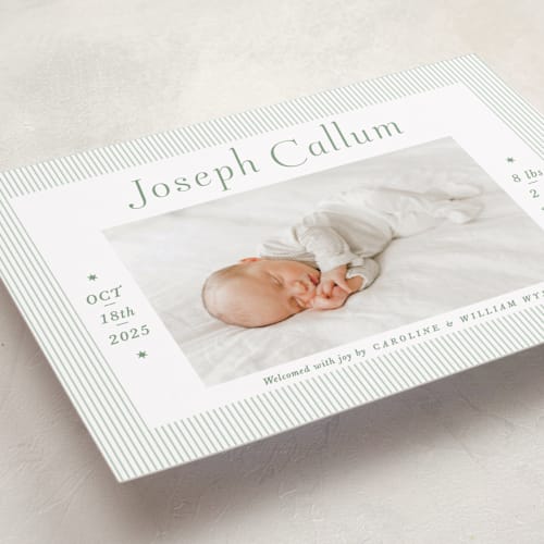 This is a sweet pea birth announcements with standard by Alston Foster called sweet stripes printing on recycled smooth signature in standard