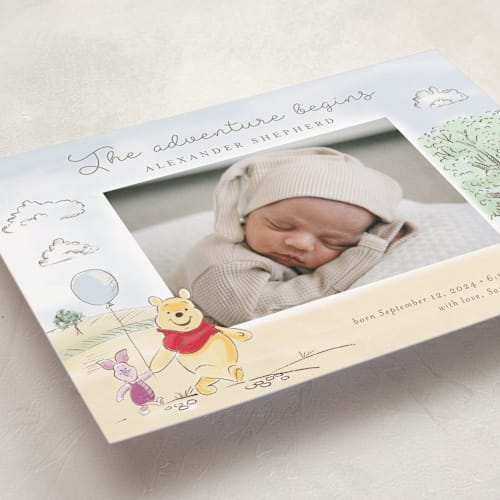 This is a sand birth announcements with standard by frau brandt called winnie adventure printing on smooth signature in standard