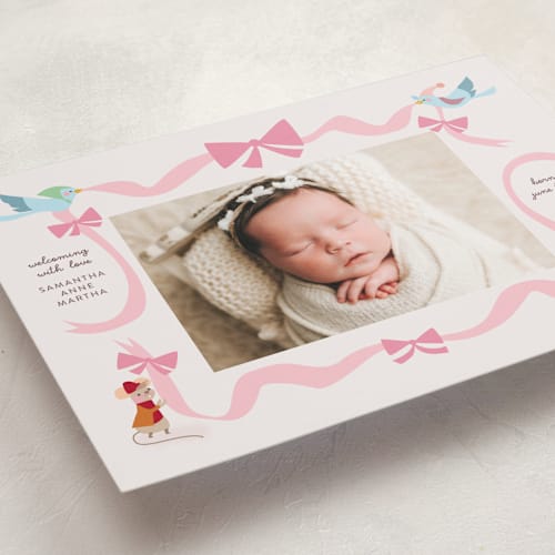 This is a blush birth announcements with standard by Lori Wemple called disney cinderella birth announcement printing on smooth signature in standard
