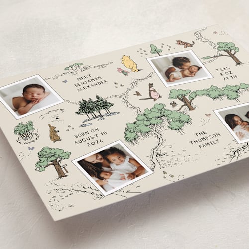 This is a natural birth announcements with standard by Heather Schertzer called hundred acre wood printing on smooth signature in standard