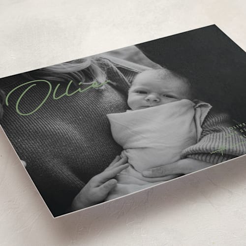 This is a meadow birth announcements with standard by Brandy Folse called that's my name printing on recycled smooth signature in standard