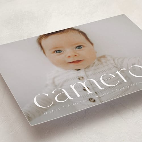 This is a cloud birth announcements with standard by Ekko Studio called classy name printing on smooth signature in standard