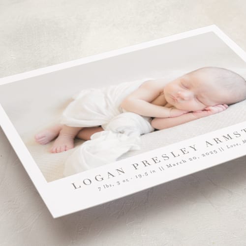 This is a fawn birth announcements with standard by Megan Davis called menil printing on smooth signature in standard