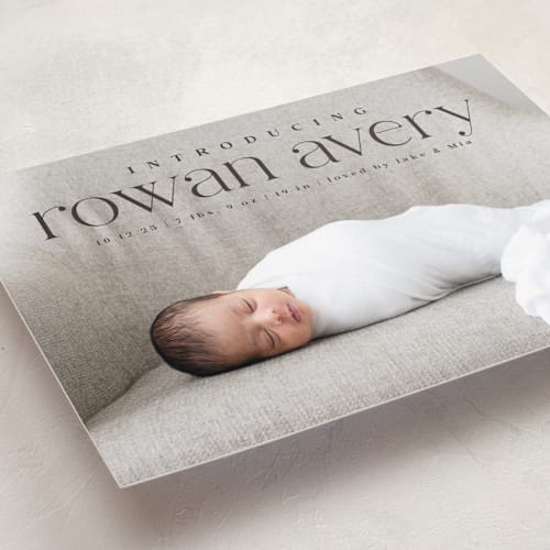 This is a galaxy birth announcements with standard by Olivia Raufman called exemplary printing on smooth signature in standard