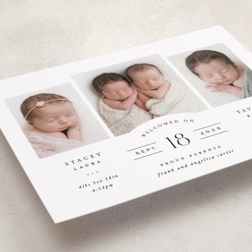 This is a midnight birth announcements with standard by Hooray Creative called twinsies printing on smooth signature in standard