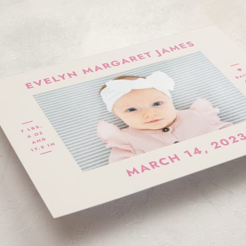 This is a peony birth announcements with standard by Megan Davis called present perfect printing on smooth signature in standard