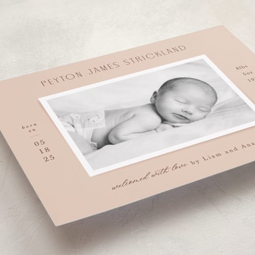 This is a apricot birth announcements with standard by Hooray Creative called classical printing on recycled smooth signature in standard