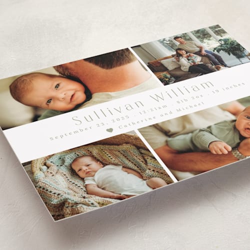 This is a sage birth announcements with standard by Hudson meet Rose called welcome home printing on smooth signature in standard