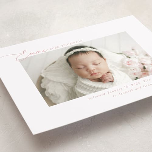 This is a rose birth announcements with standard by Jenna Holcomb called sweetest printing on smooth signature in standard