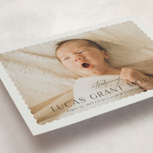 This is a mist birth announcements with standard by Yaling Hou Suzuki called first glimpse printing on recycled smooth signature in standard