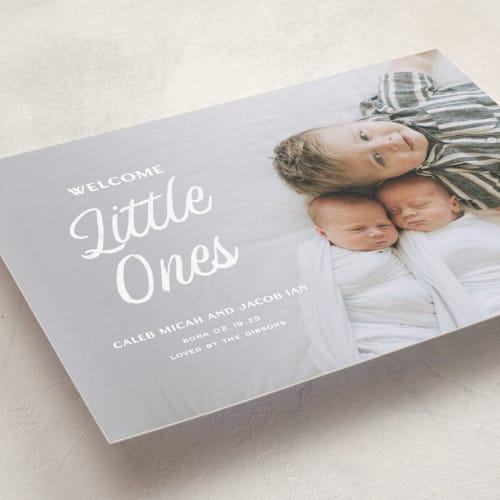 This is a bunny birth announcements with standard by Sarah Cohn called vintage printing on smooth signature in standard