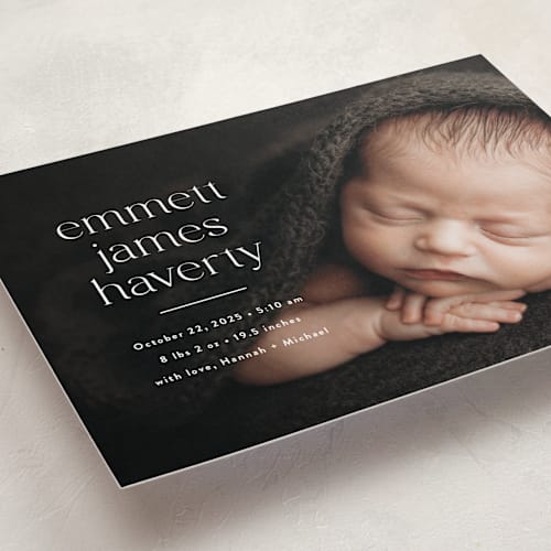 This is a cloud birth announcements with standard by Susan Asbill called details printing on smooth signature in standard