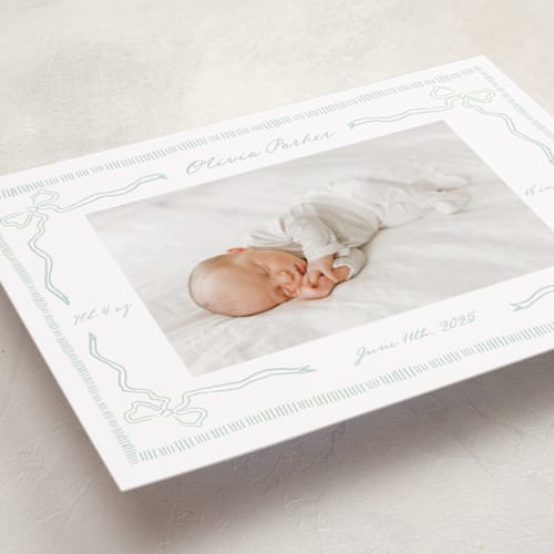 This is a sage birth announcements with standard by Jelena Vuletic called arabella printing on recycled smooth signature in standard
