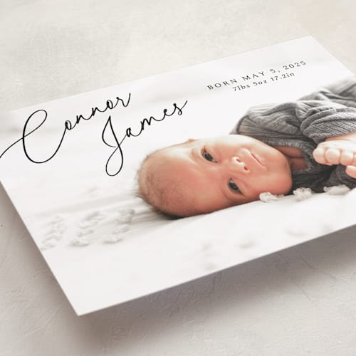 This is a obsidian birth announcements with standard by Kaydi Bishop called on the horizon printing on smooth signature in standard
