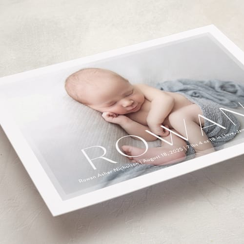 This is a sugar birth announcements with standard by Jessica Williams called frosted frame printing on smooth signature in standard