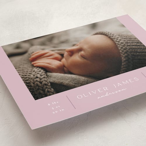 This is a lavender birth announcements with standard by Iveta Angelova called new day printing on smooth signature in standard