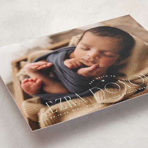 This is a caterpillar birth announcements with standard by Corinne Malesic called little heart printing on recycled smooth signature in standard