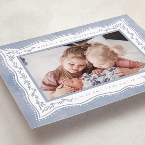 This is a cornflower birth announcements with standard by Chris Griffith called baby frame printing on smooth signature in standard