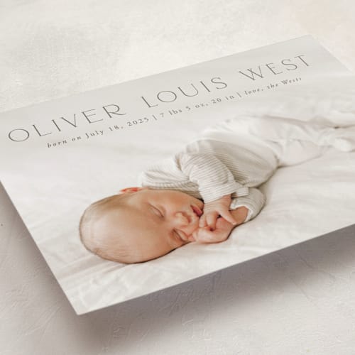 This is a fog birth announcements with standard by Julia Hall called our hearts printing on smooth signature in standard