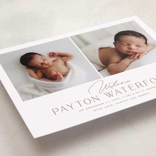 This is a cocoa birth announcements with standard by chocomocacino called gujiya printing on smooth signature in standard