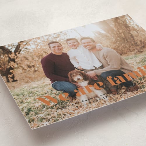 This is a sunshine birth announcements with standard by Corinne Malesic called we are family printing on recycled smooth signature in standard