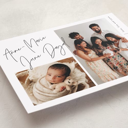 This is a cloud birth announcements with standard by JoAnn Jinks called signature frames printing on smooth signature in standard