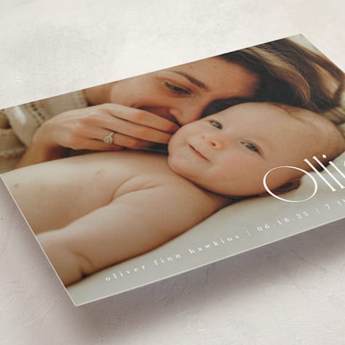 This is a cotton birth announcements with standard by Kristie Kern called ollie printing on smooth signature in standard