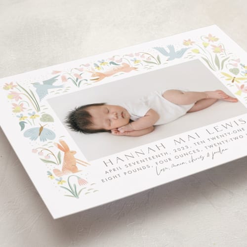 This is a sky birth announcements with standard by Eve Schultz called baby garden printing on smooth signature in standard