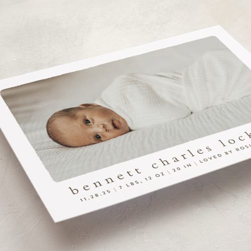This is a chestnut birth announcements with standard by Ekko Studio called rustic printing on smooth signature in standard