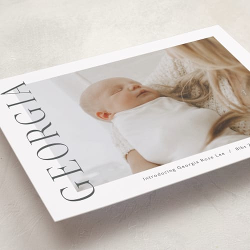 This is a ink birth announcements with standard by Carolyn MacLaren called the chic side printing on recycled smooth signature in standard