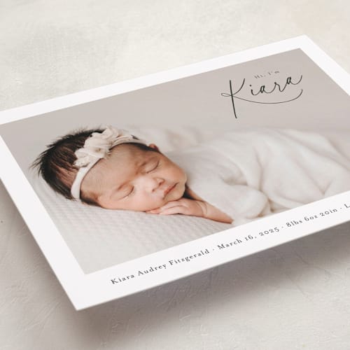 This is a midnight birth announcements with standard by Jackie Crawford called corner hello printing on smooth signature in standard