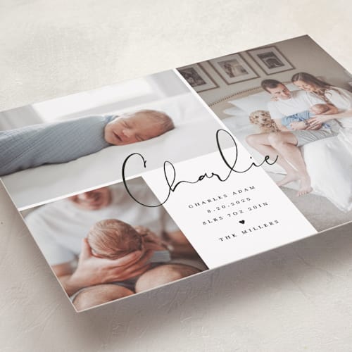 This is a night birth announcements with standard by Michelle Taylor called trio of love printing on smooth signature in standard