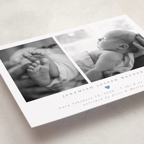 This is a sky birth announcements with standard by Emily Sabol Goss called effortless printing on smooth signature in standard