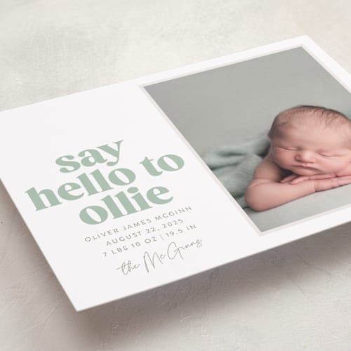 This is a mint birth announcements with standard by Robert and Stella called clarke printing on smooth signature in standard