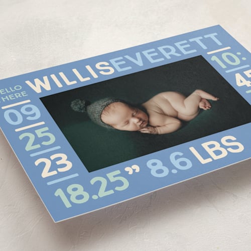 This is a aqua birth announcements with standard by Baumbirdy called colorful stats printing on smooth signature in standard