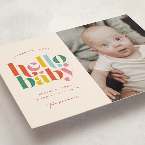 This is a apricot birth announcements with standard by Jessica Corliss called hello sweet baby printing on recycled smooth signature in standard