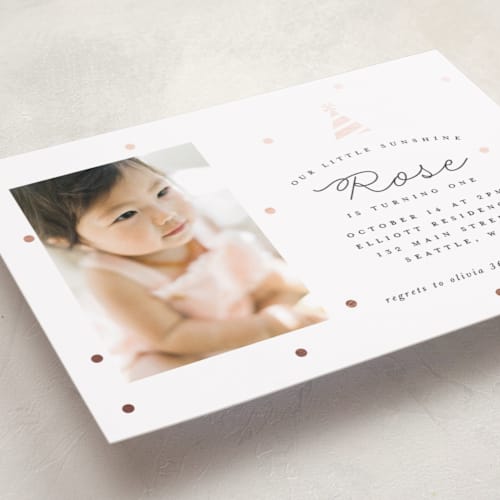 This is a pearl kids birthday invitations with foil pressed by Hudson meet Rose called party.time. printing on smooth signature in standard