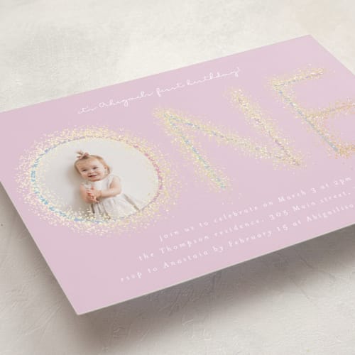 This is a cotton candy kids birthday invitations with foil pressed by Ashlee Townsend called sparkle one printing on smooth signature in standard