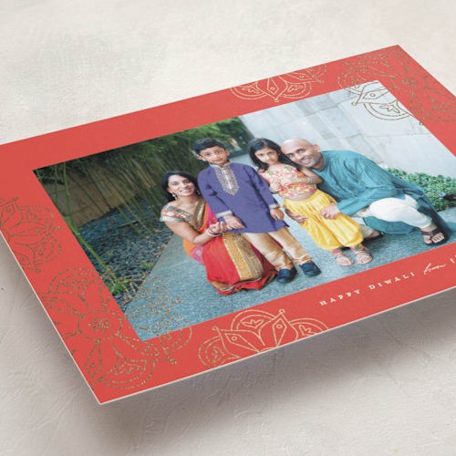 This is a paprika diwali cards with foil pressed by Morgan Kendall called mandala printing on recycled smooth signature in standard